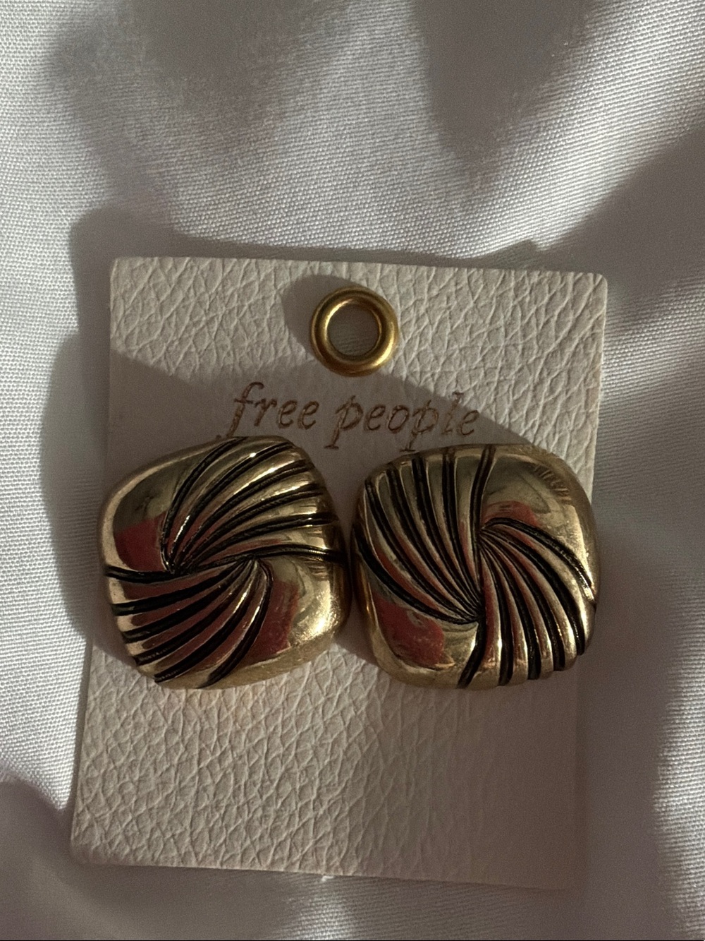 Free People Polished Gold Twisted Square Clip-On Earrings